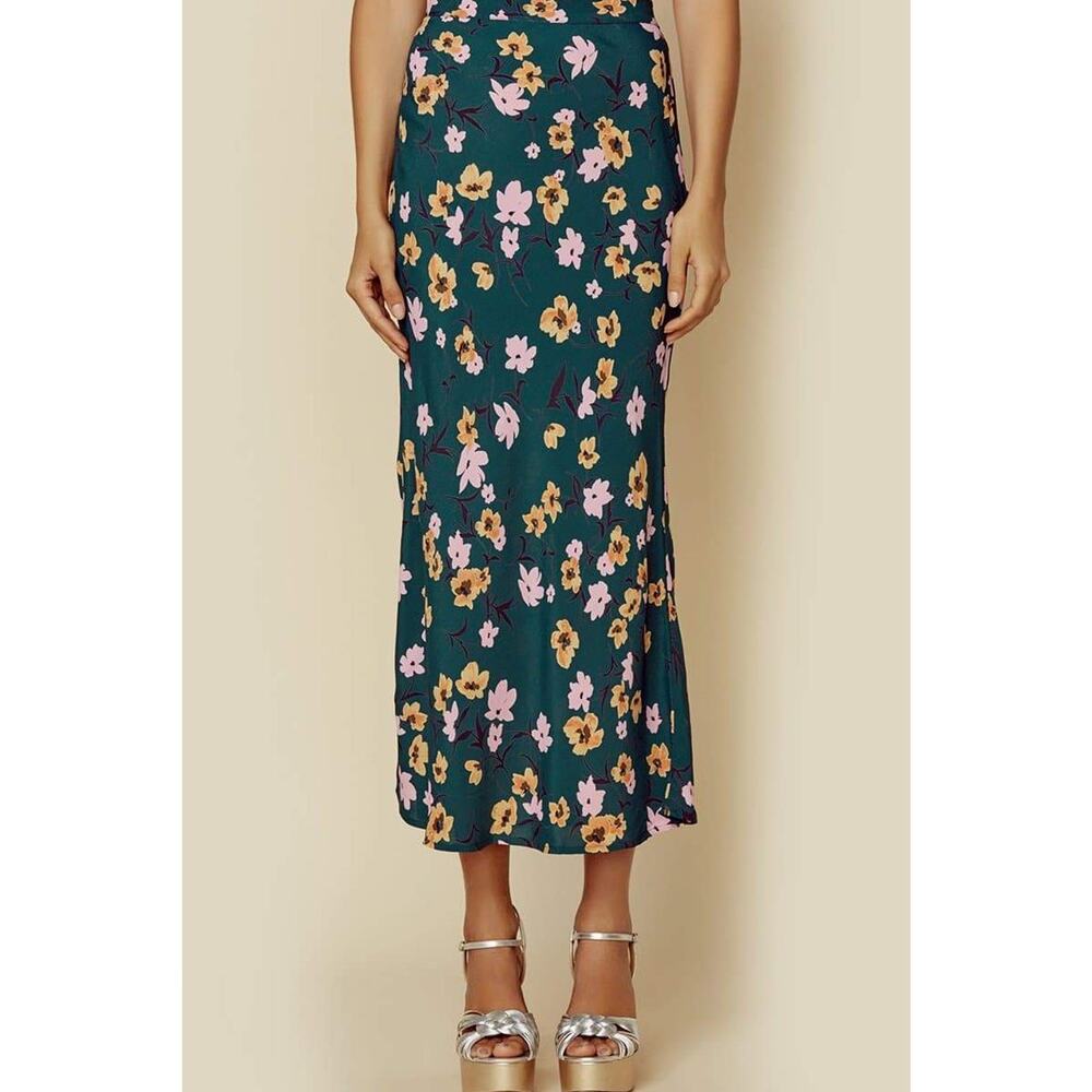 Flynn Skye green floral slip midi skirt